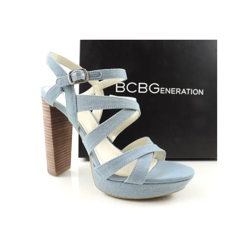 BCBGenerationn Morgan Strappy Platform Sandals Heels Blue Size 10